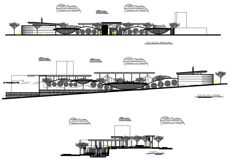 Cultural children's park in the city of the jacob of jungle elevation details dwg file