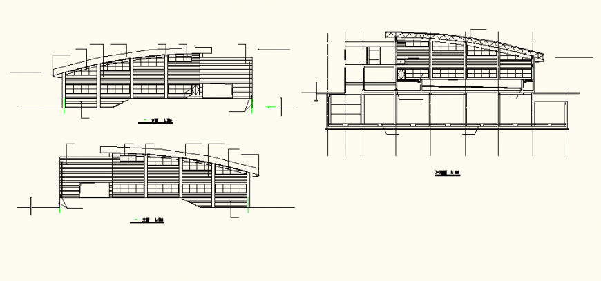 Curve shaped building detail elevation and plan layout file