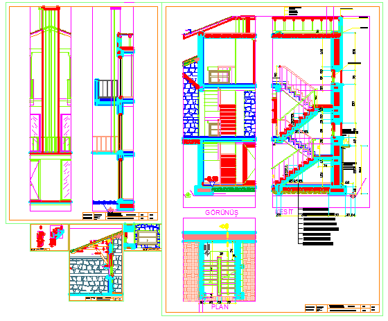 Stair section drawing of House design drawing