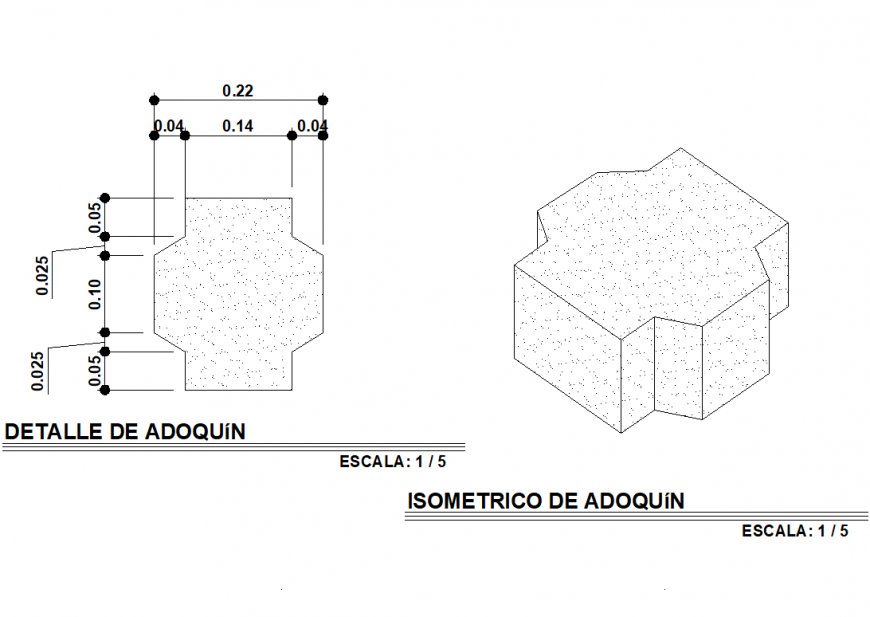 Detail of cobble stone 2 d and isometric view autocad file