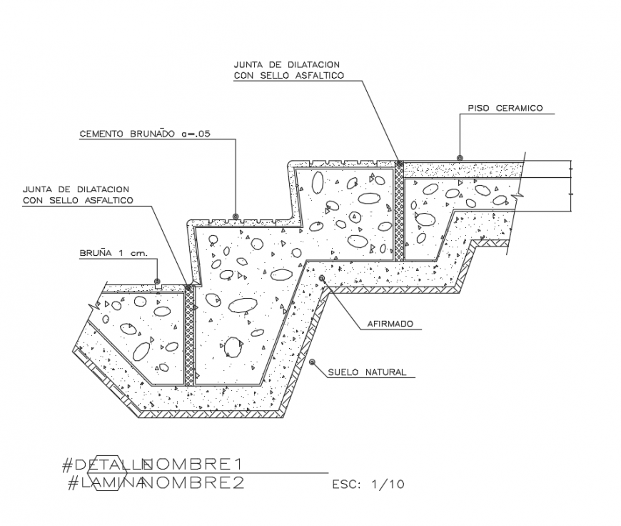 Detail of tiers and pavements dwg file in autocad format