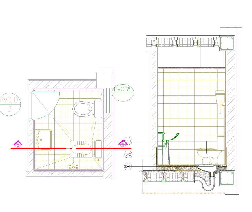 Detail of toilet plan and section autocad file
