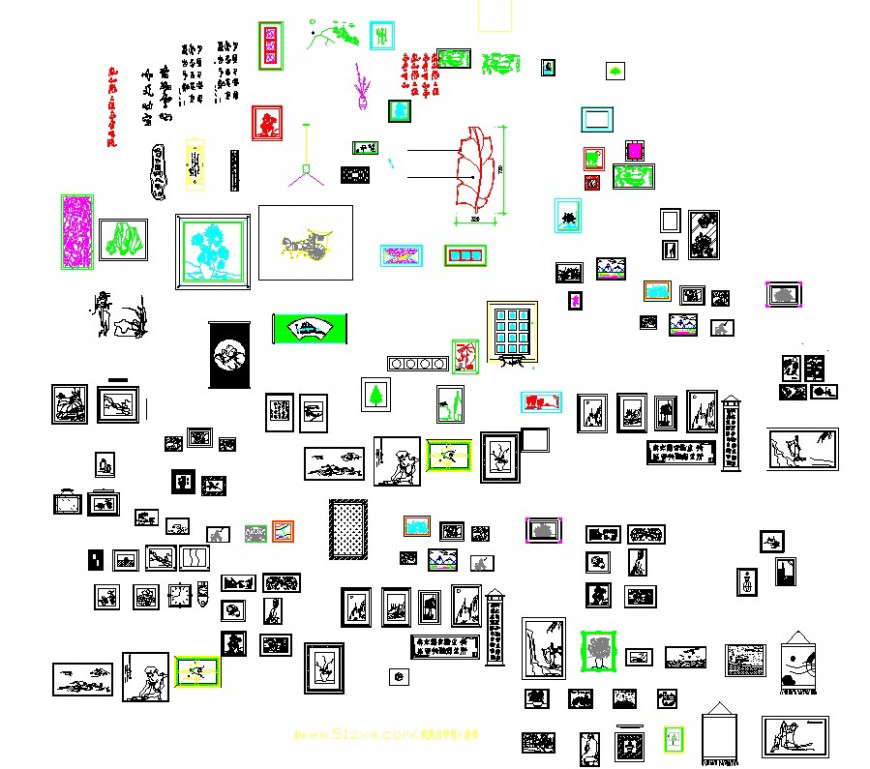 Detail of wall paintings 2d drawing in autocad