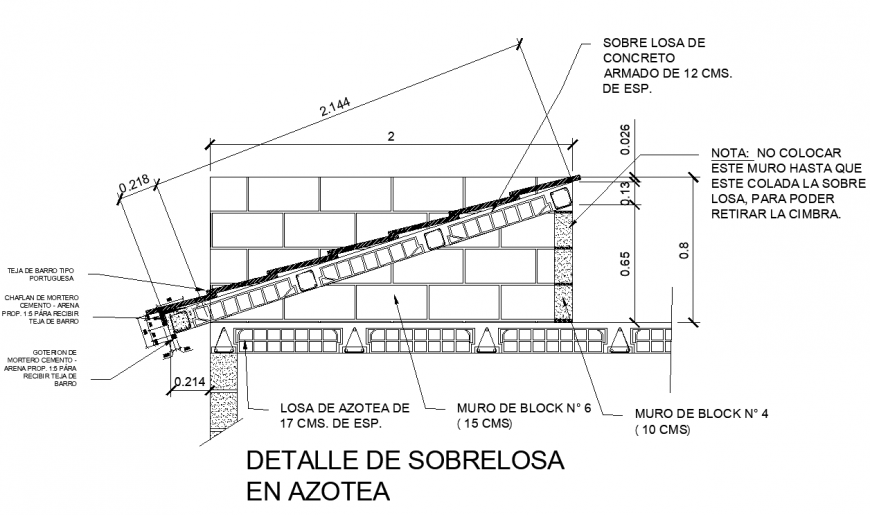 Detail on roof slab drawing in dwg AutoCAD file.