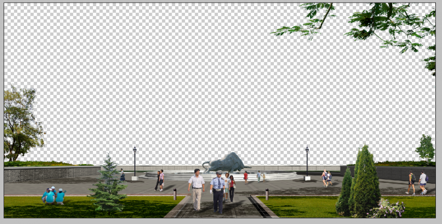 Detail park path elevation 3d model Photoshop file