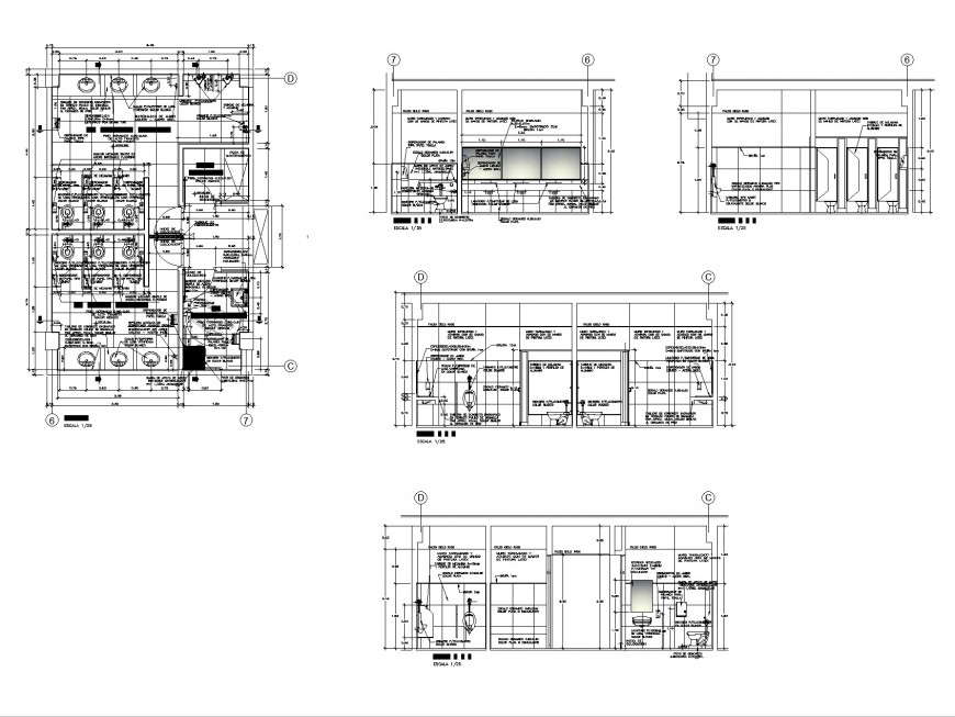 Detail plan and section public toilet dwg file