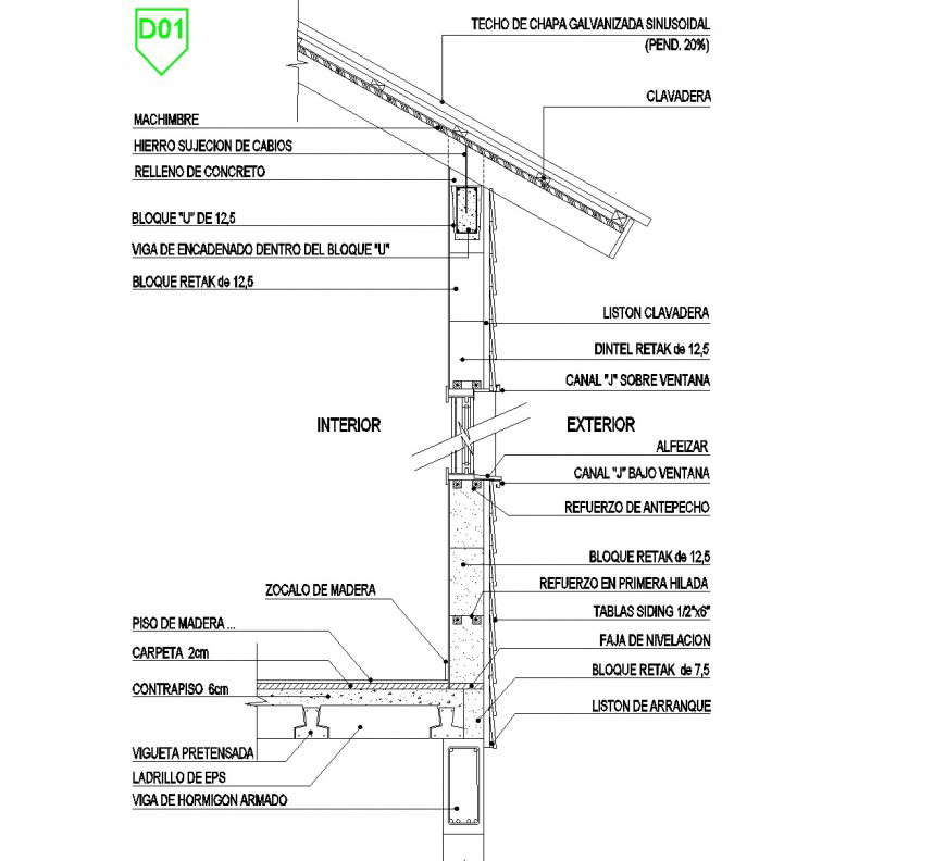 Detail wall retakand siding section dwg file