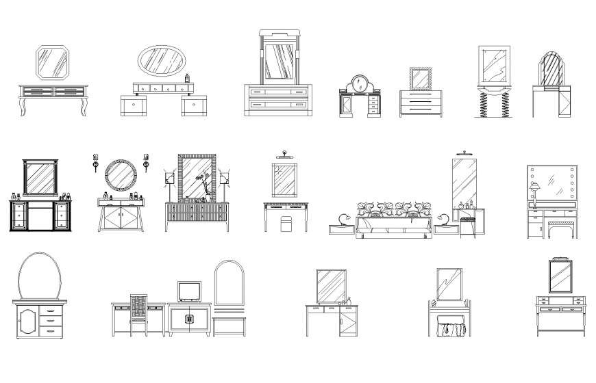 Different design Dressing table autocad file