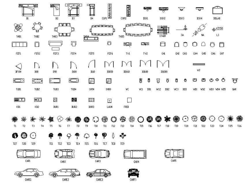 Different furniture block in auto cad file