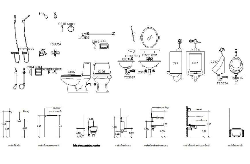 Different sanitary block view in auto cad file