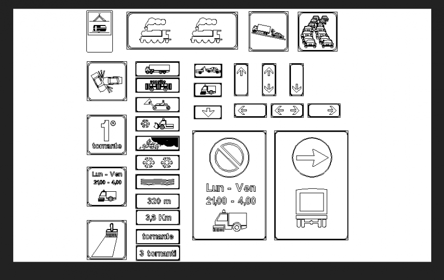 Different types of symbol for traffic-related dwg file
