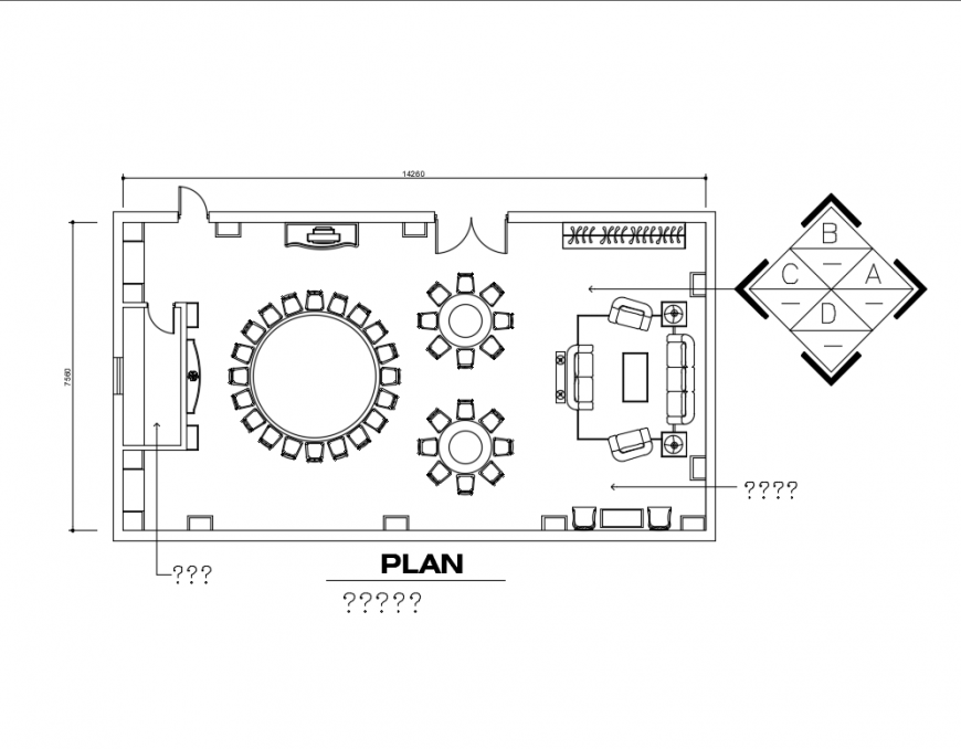 Dining room top view structure plan details with drawing room dwg file