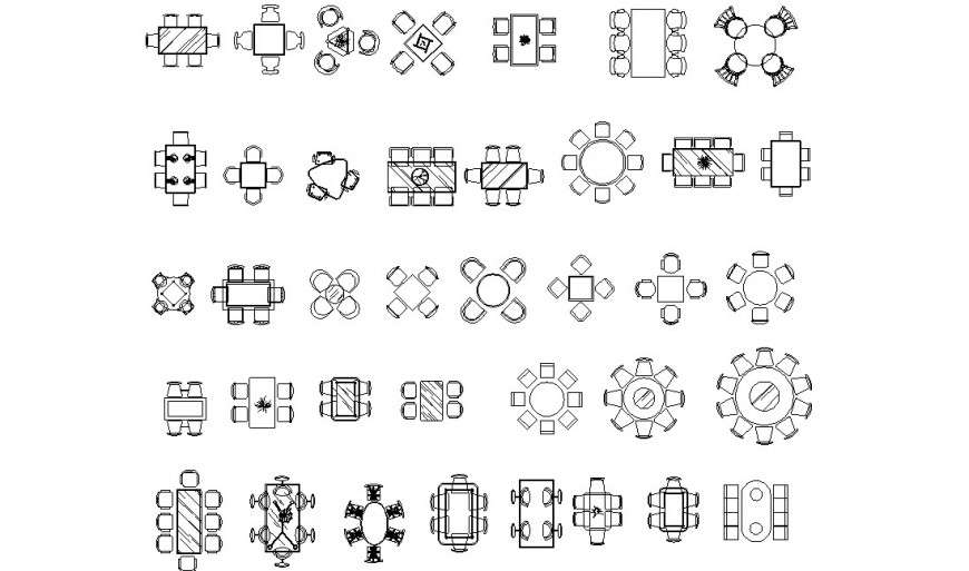 Dining table designs top view plan model detail dwg file