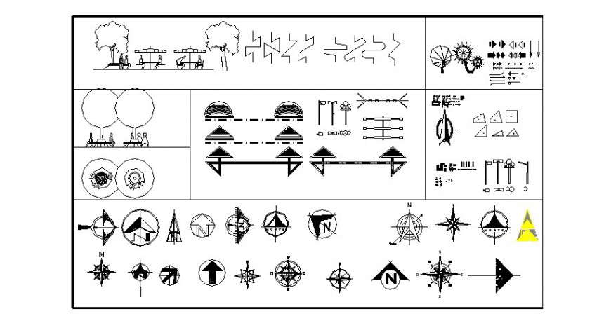 Direction indicators signs and different blocks in autocad