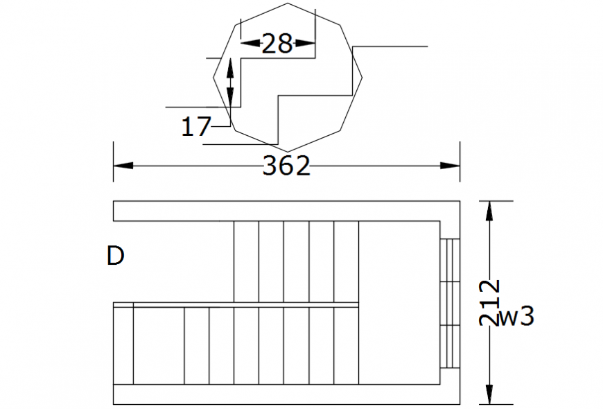 Dog legged stair plan and detail cad file