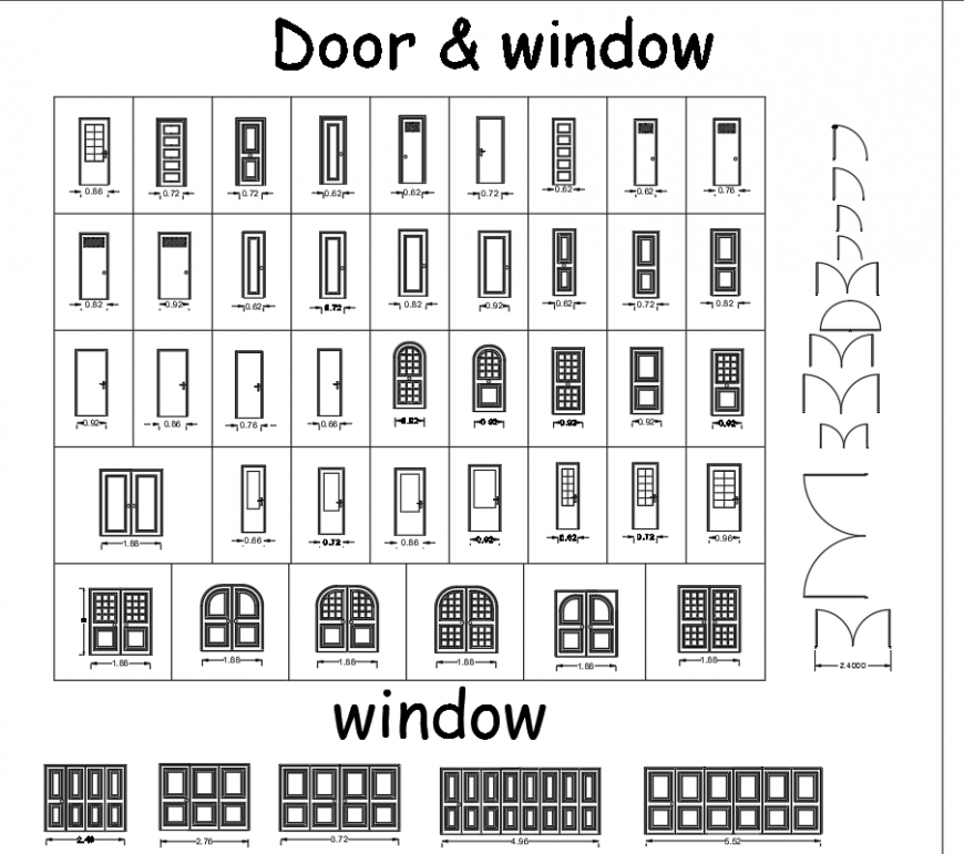 Door and window blocks drawing in dwg AutoCAD file.