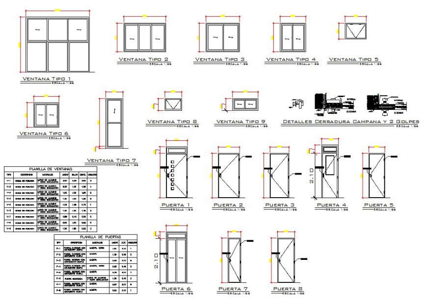 Door and windows sectional elevation detail