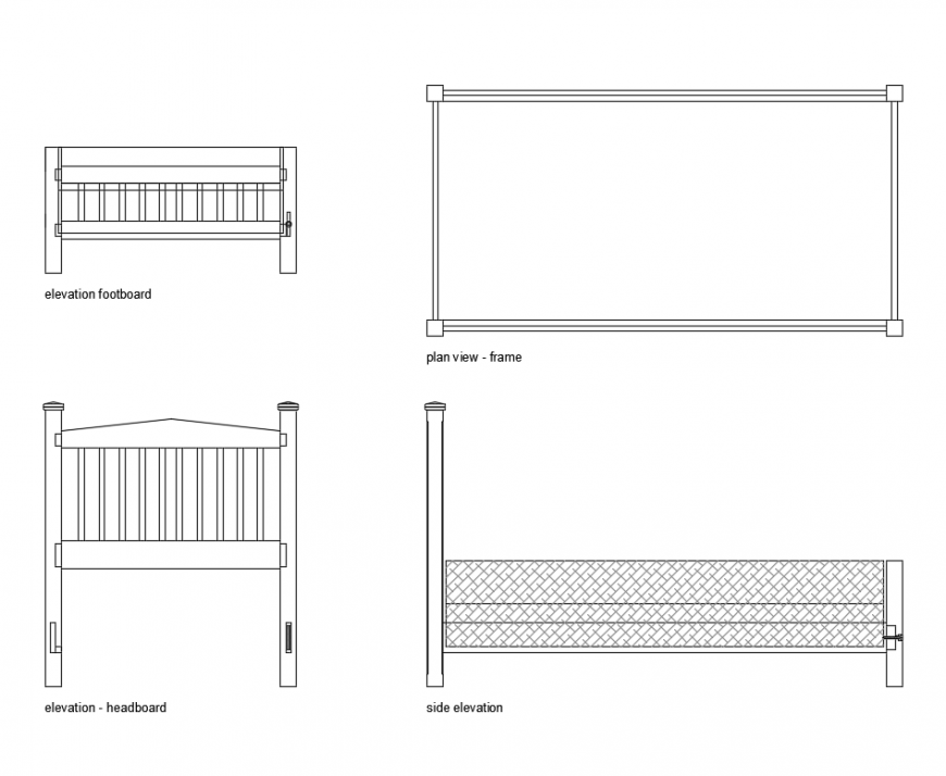 Double bed all sided design cad drawing dwg file