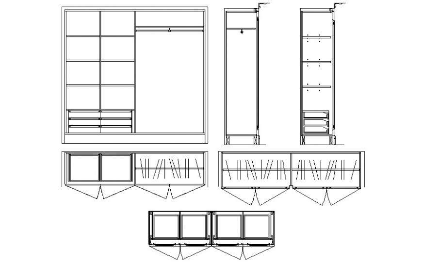 Drawing 2d view of wardrobe furniture blocks dwg file