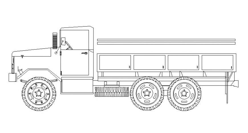 Drawing of loading truck elevation 2d view dwg file