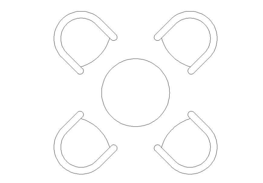 Drawing of round 4 seater coffee table furniture block AutoCAD file