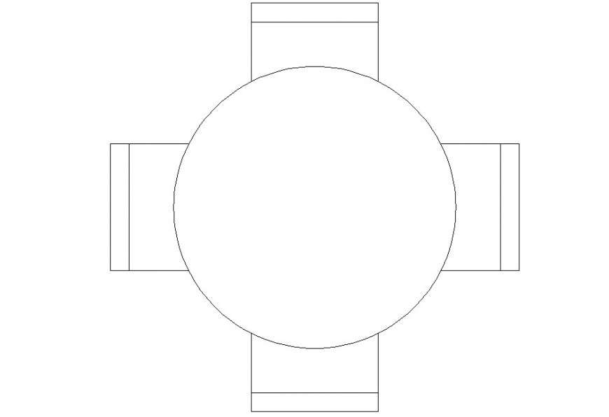 Drawing of round 4 seaters dining table furniture block AutoCAD file.