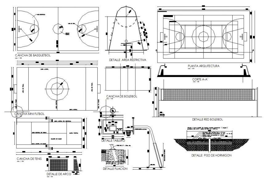 Drawing of sports ground detail AutoCAD file
