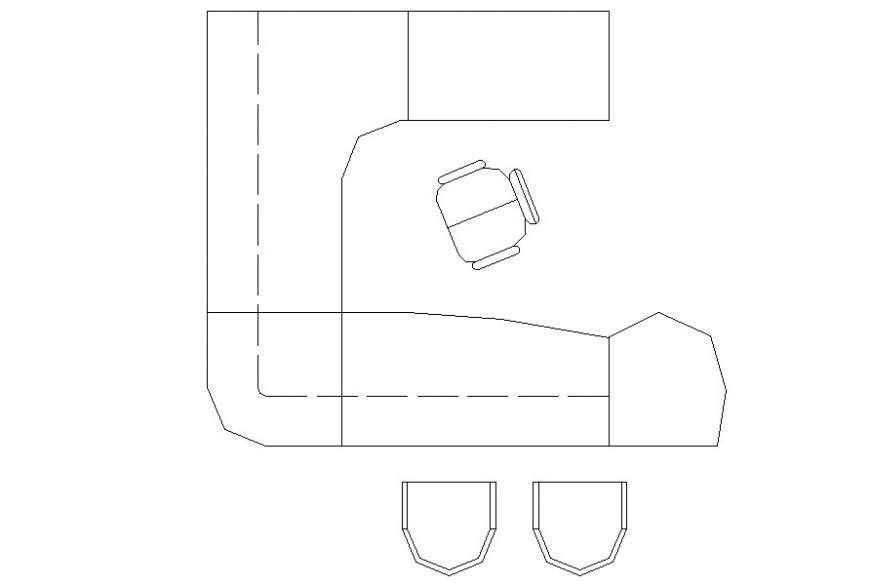 Drawing of u-shape office desk block