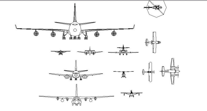 Dynamic air plane and helicopter elevations cad blocks details dwg file