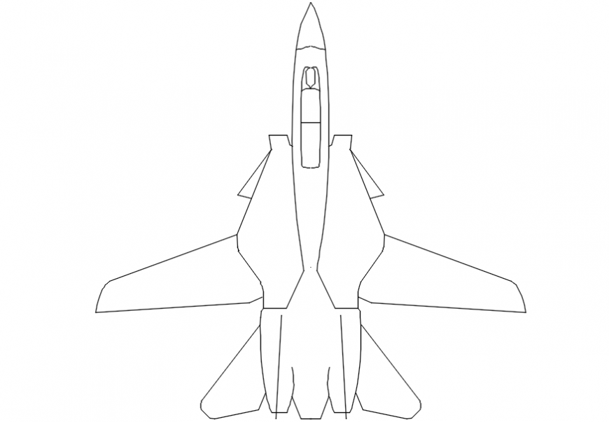 Dynamic Fighter Jet plane top view elevation block drawing details dwg file