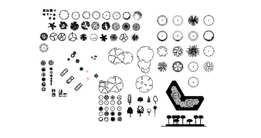 Dynamic landscaping units of trees and plants 2d drawing in autocad format