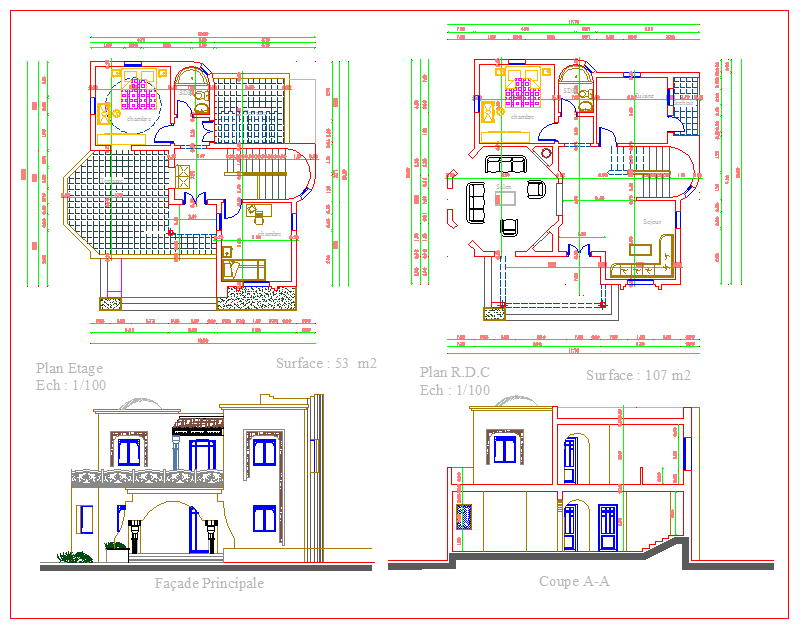 Bungalow DWG File: Detailed Architecture and Floor Plans