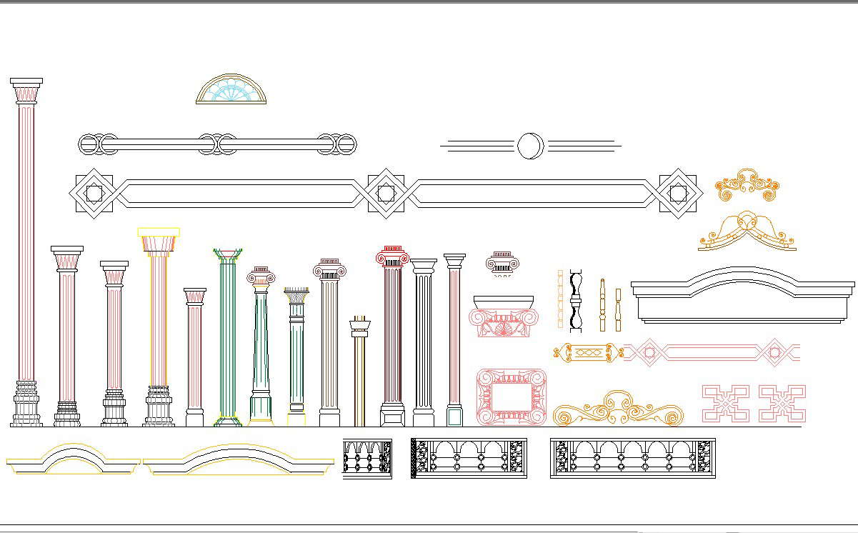 Roman Architecture Columns and detail in cad 