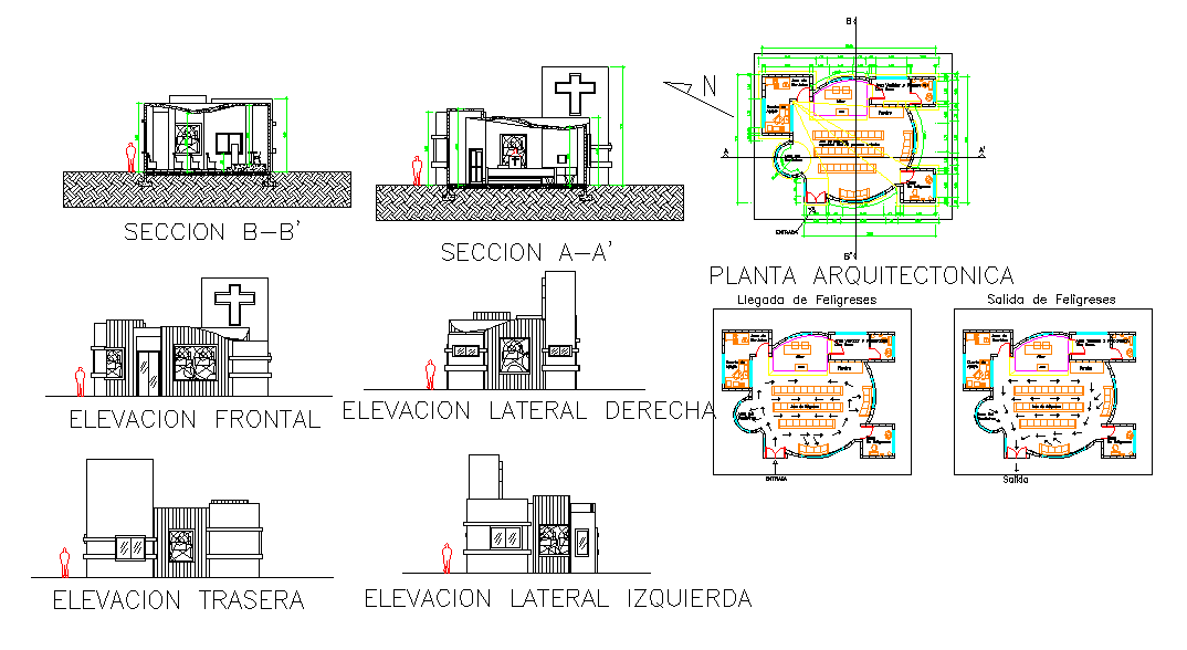 University church design layout drawing in DWG file format
