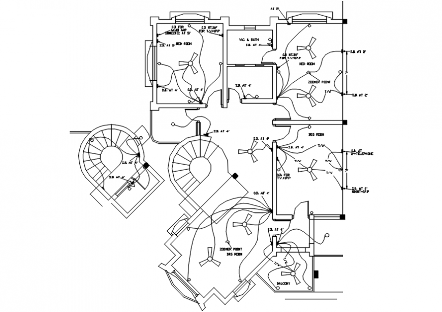 Electric installation top view plan of house