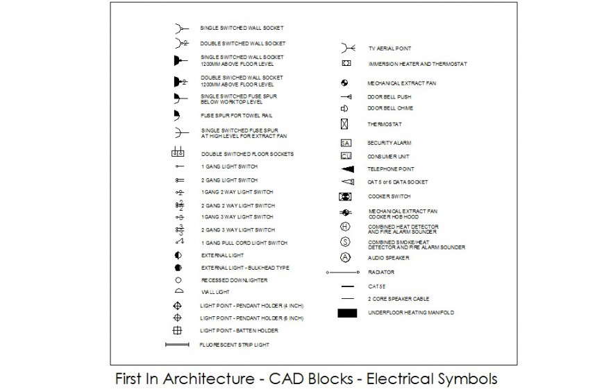Electric symbols chart detailing dwg file