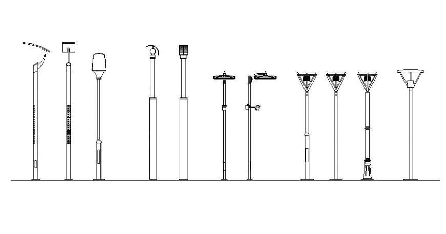 Electrical components of street lights 2d view autocad file