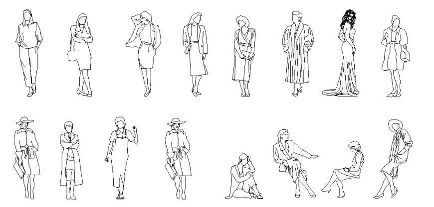 Elegant woman front elevation layout file