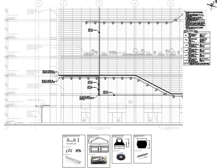 elevation and exterior lighting fixture layout