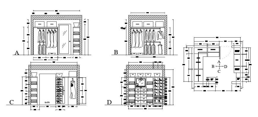 Elevation and plan of wardrobe furniture block autocad file