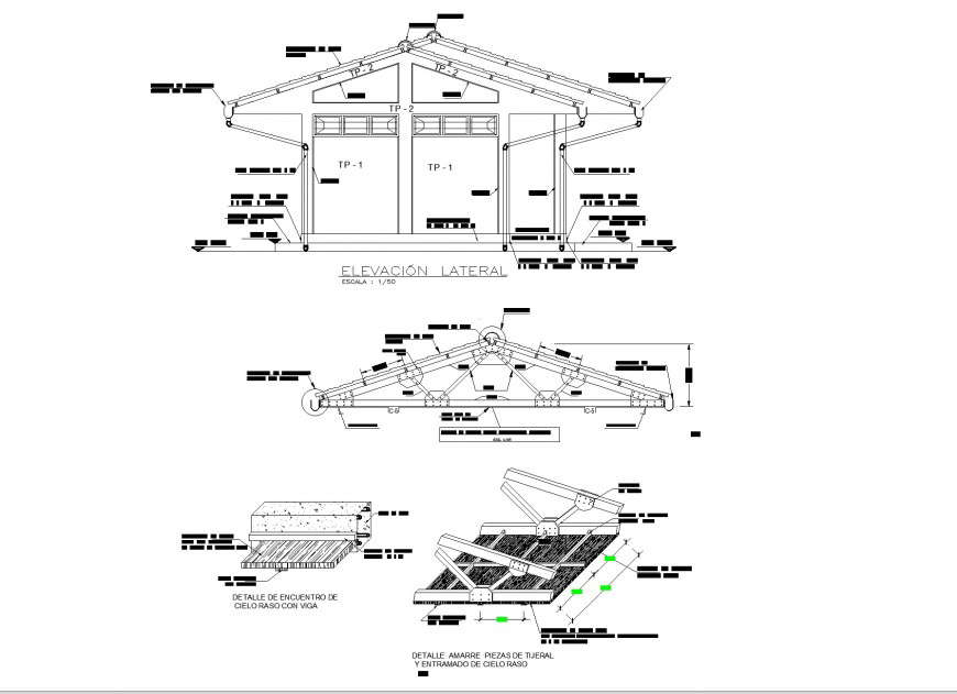 Elevation and roof section Educational institution layout file