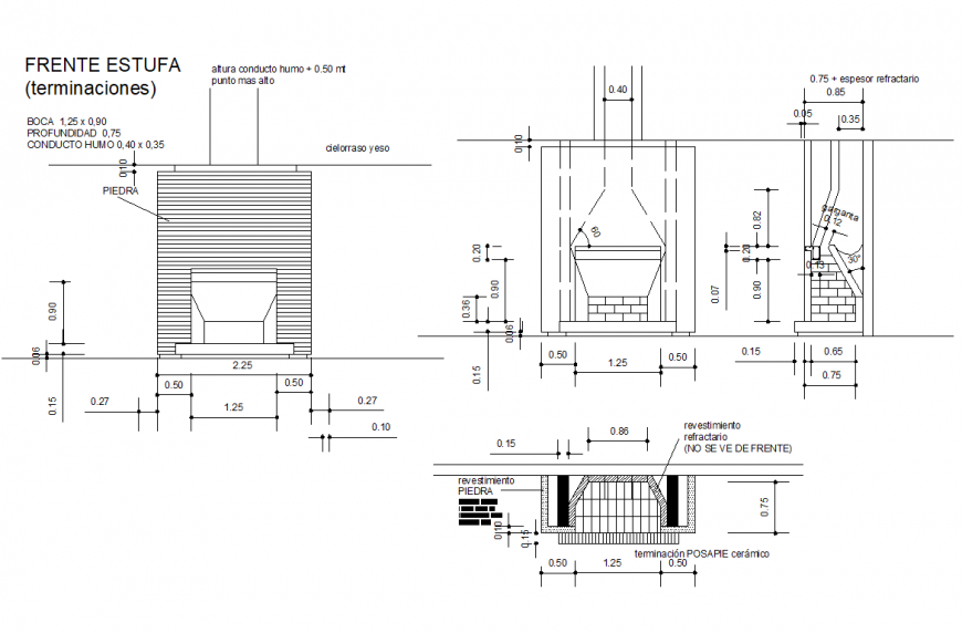Elevation and section fireplace layout file