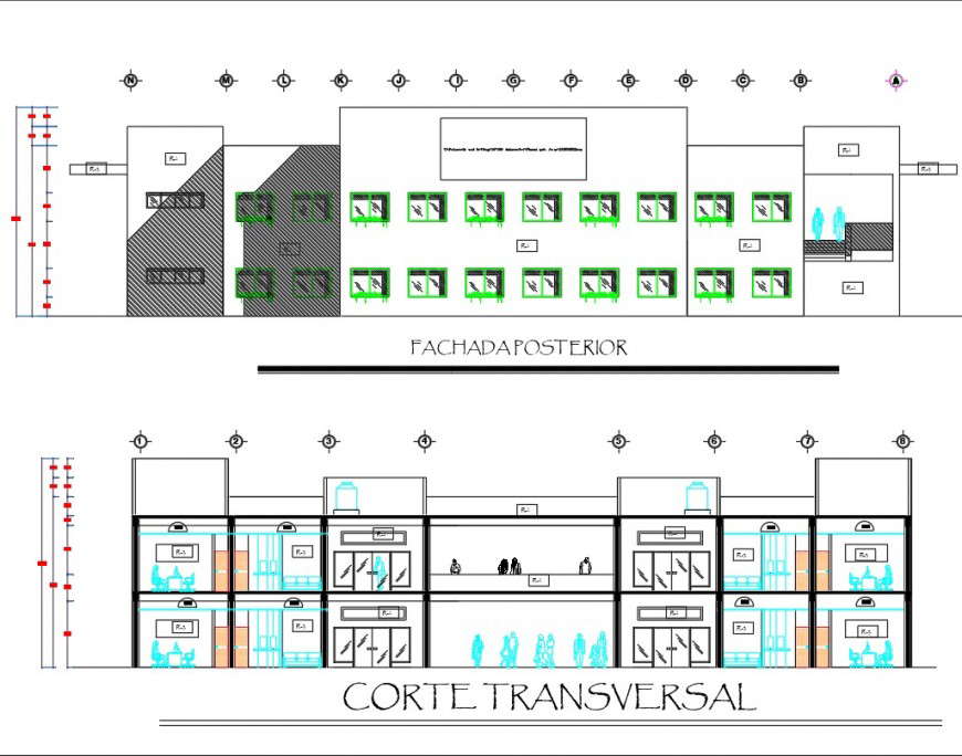 Elevation and section hospital plan layout file