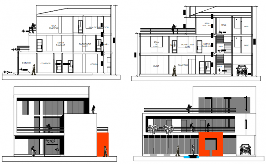 Elevation design of resort project cad file