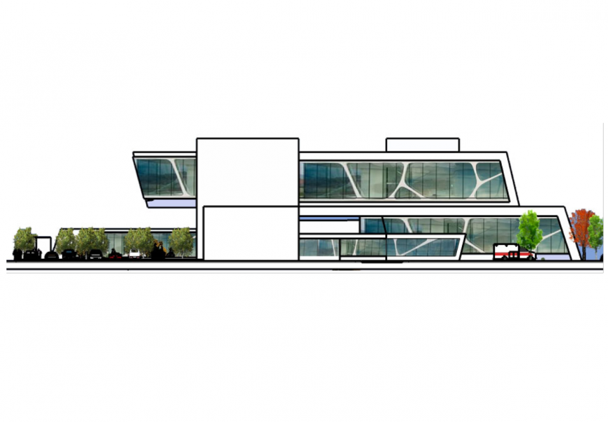 Elevation of co-operative building hub drawing