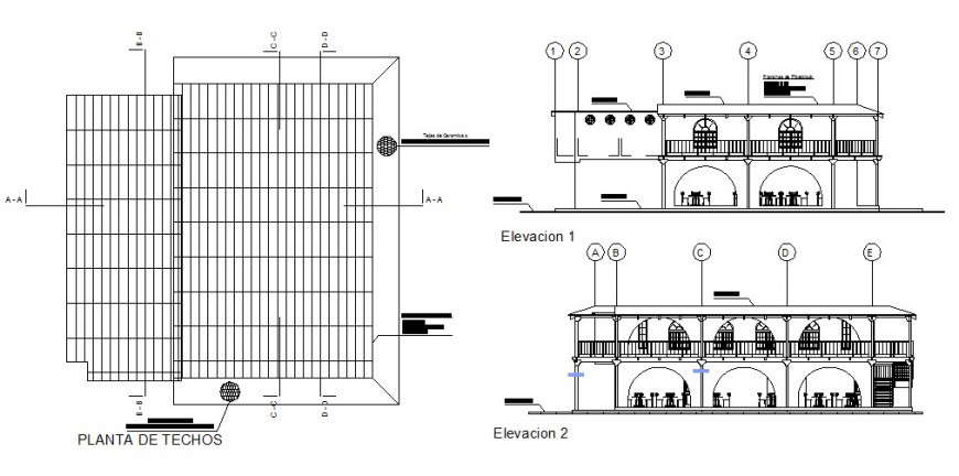 Elevation of restaurant building autocad file