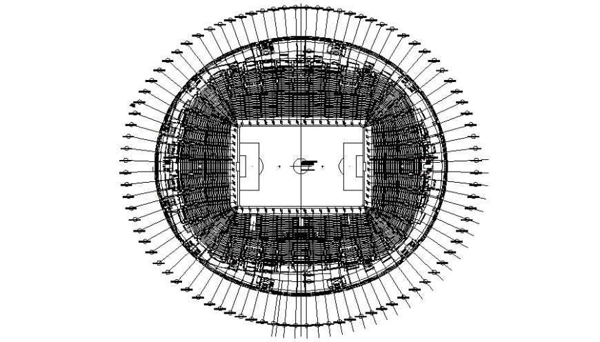 Elevation of sports stadium layout autocad file