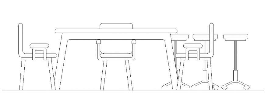 AutoCAD dining table elevation DWG file with 3 chairs rectangular