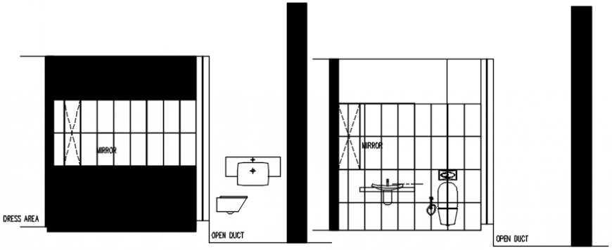 Elevation of toilet area 2d view autocad software file