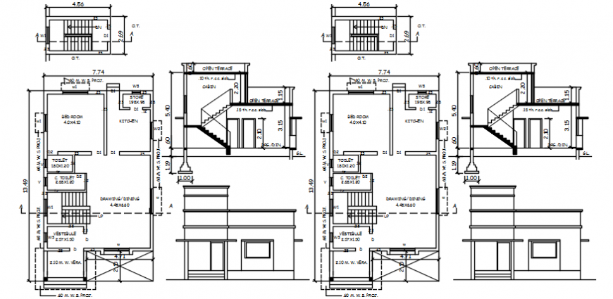 Elevation of villa and plan